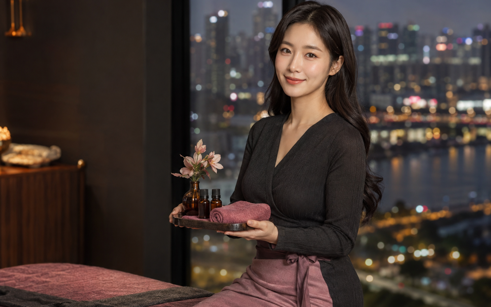 인천 간석 방문 홈케어를 안내하는 젊은 성인 한국 여성 관리사